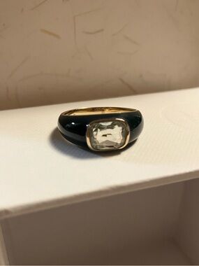 Mejuri Monochrome Dome Ring Green Enamel with Prasiolite